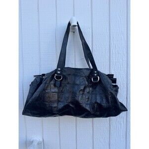 VTG Gianni Chiarini Black Embossed Leather 3 Pocket Satchel Bag Y2K Purse READ